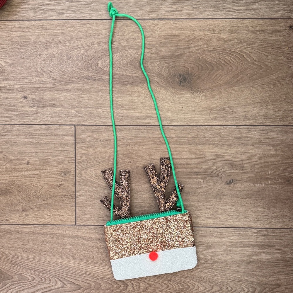 Crewcuts Reindeer Glitter Bag - Gold and Green